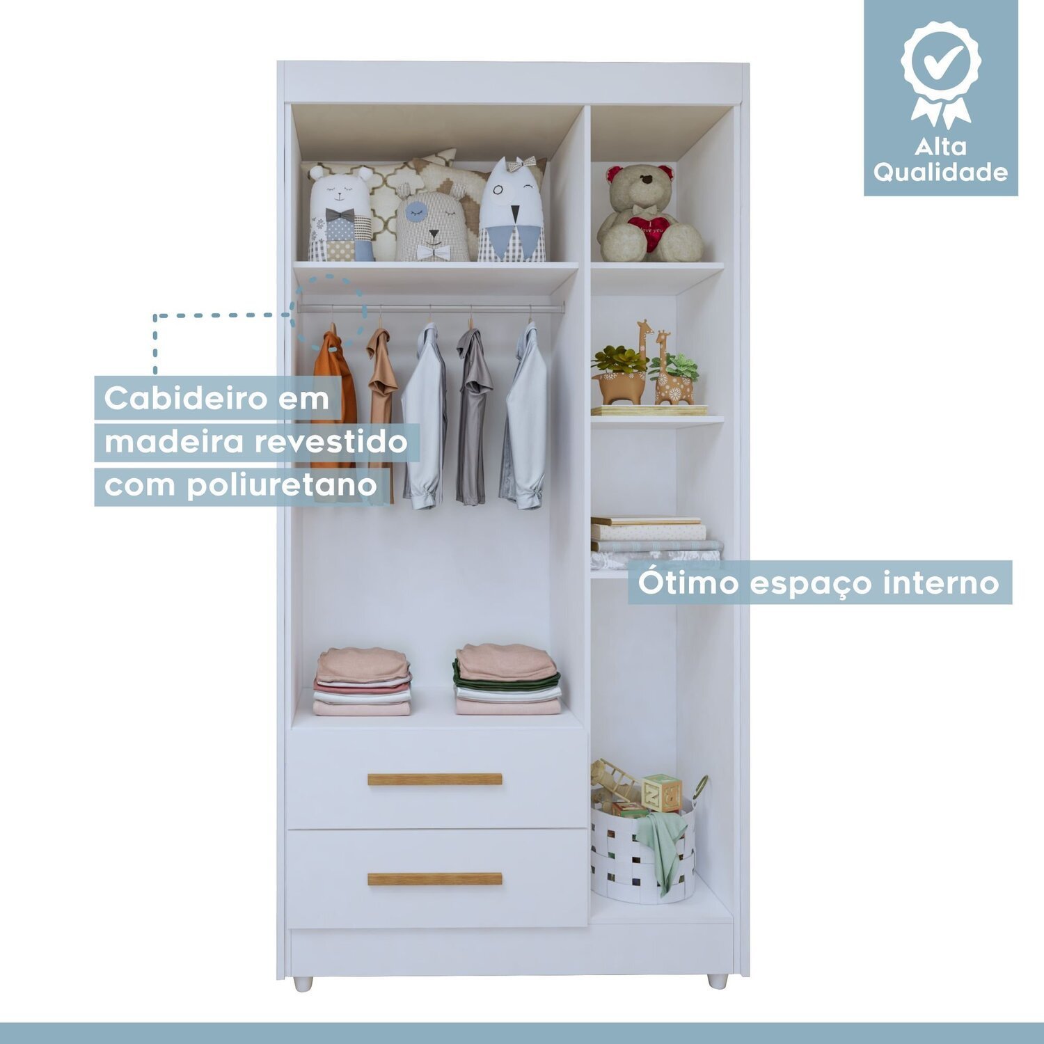 Encontraproduto.com.br - Quarto de Bebê Completo 100% Mdf com Guarda Roupa, Cômoda e Mini Berço Sonharte Branco/Amadeirado