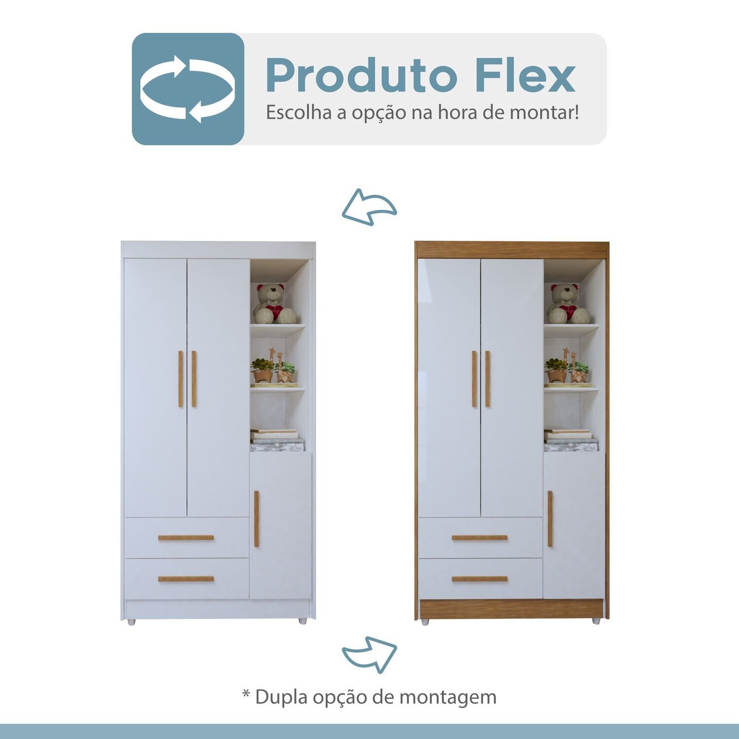 Encontraproduto.com.br - Quarto de Bebê Completo 100% Mdf com Guarda Roupa, Cômoda e Mini Berço Sonharte Branco/Amadeirado