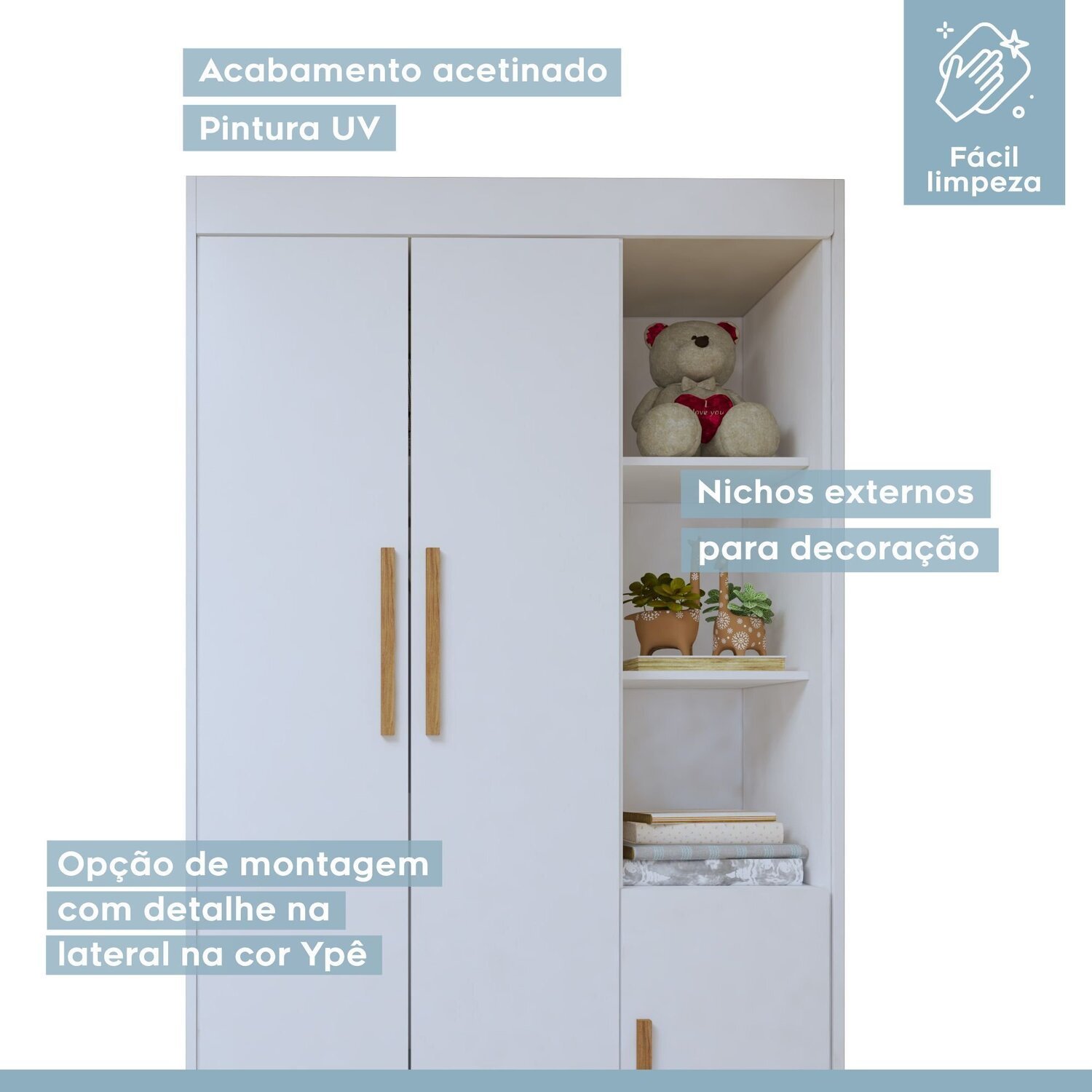 Encontraproduto.com.br - Quarto de Bebê Completo 100% Mdf com Guarda Roupa, Cômoda e Mini Berço Sonharte Branco/Amadeirado