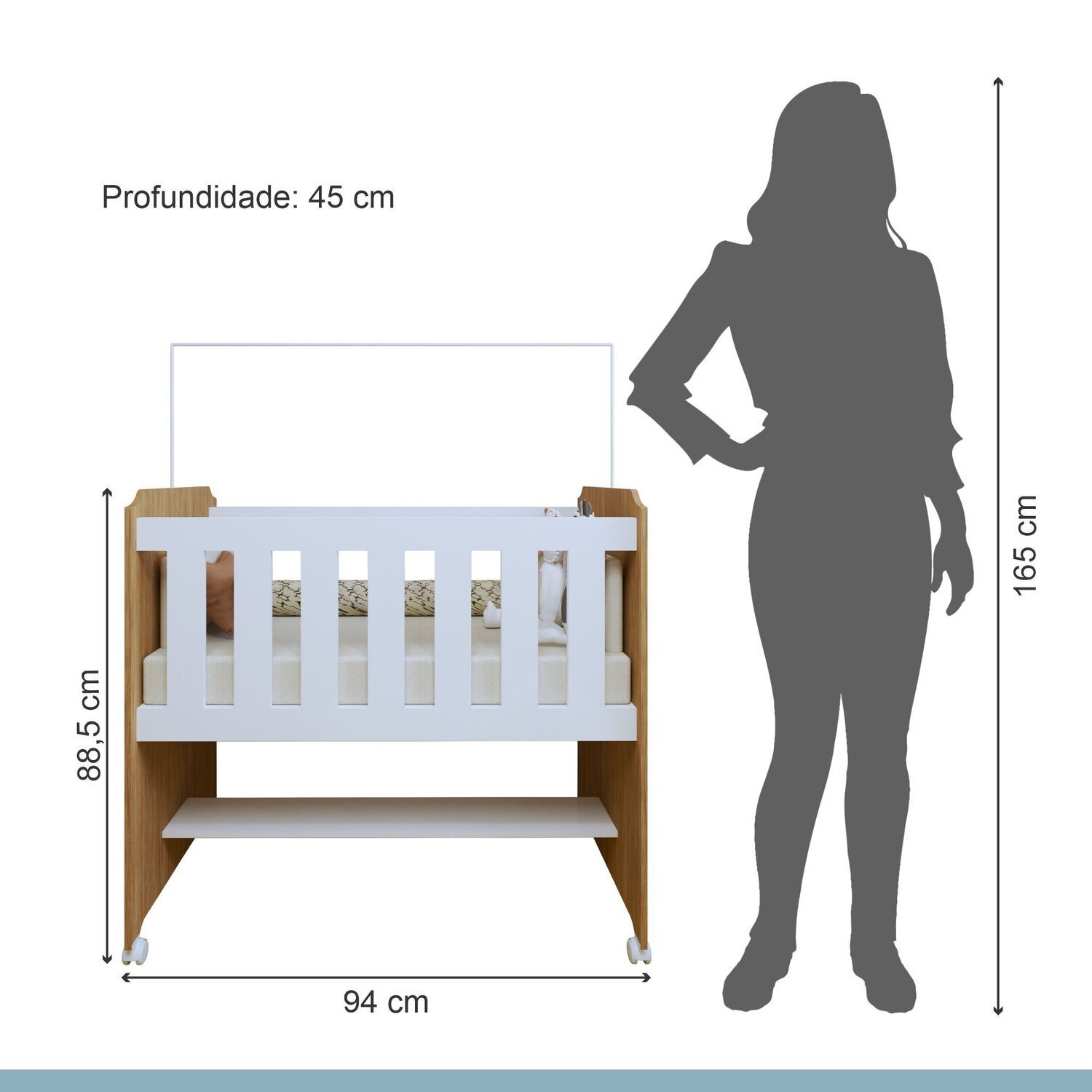 Encontraproduto.com.br - Quarto de Bebê Completo 100% MDF com Guarda-Roupa, Cômoda e Mini Berço Estelar Branco/Amadeirado