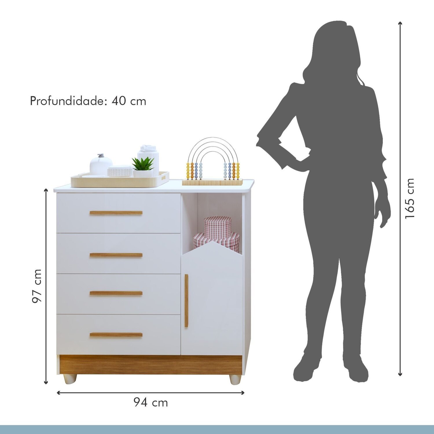 Encontraproduto.com.br - Quarto de Bebê Completo 100% MDF com Guarda-Roupa, Cômoda e Mini Berço Estelar Branco/Amadeirado