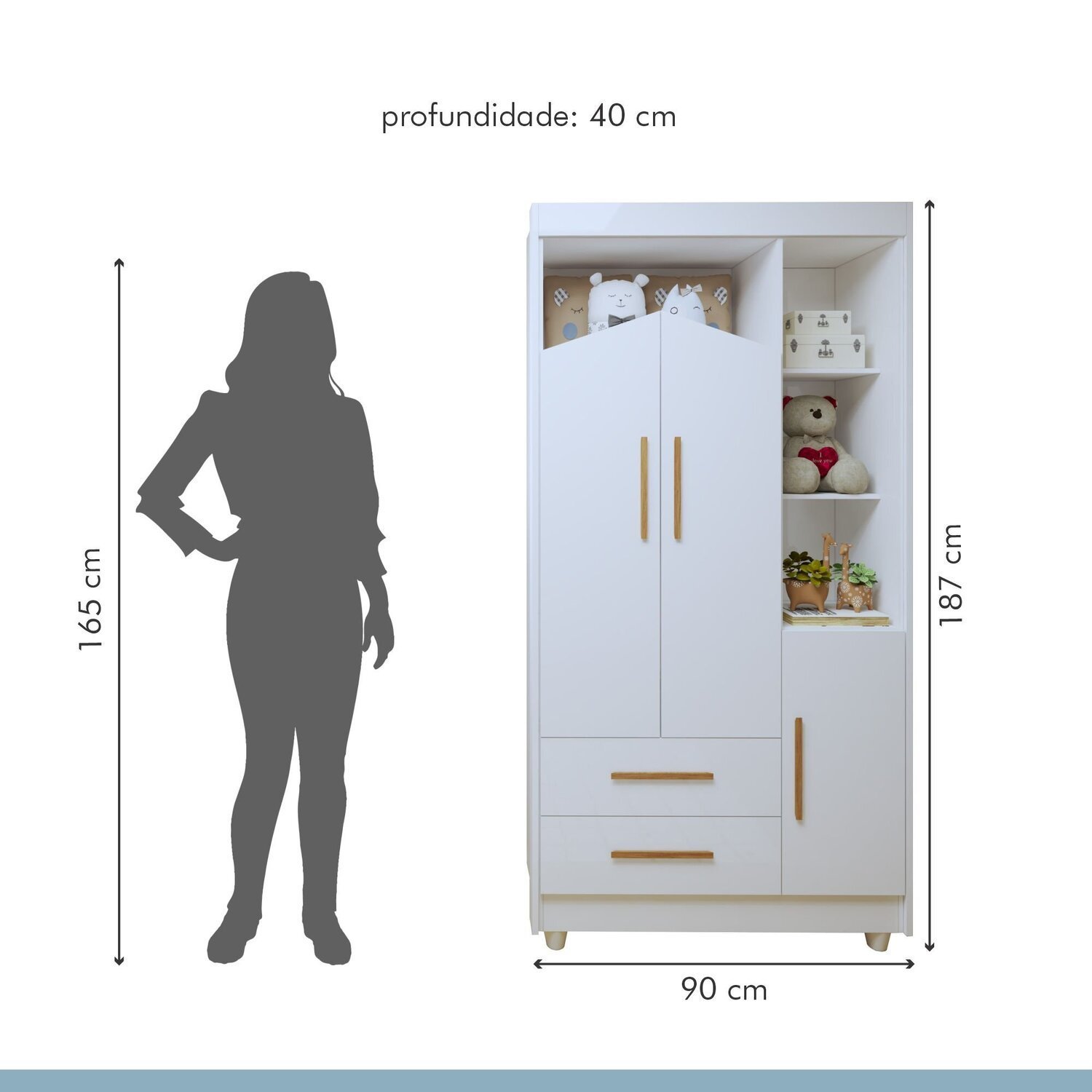 Encontraproduto.com.br - Quarto de Bebê Completo 100% MDF com Guarda-Roupa, Cômoda e Mini Berço Estelar Branco