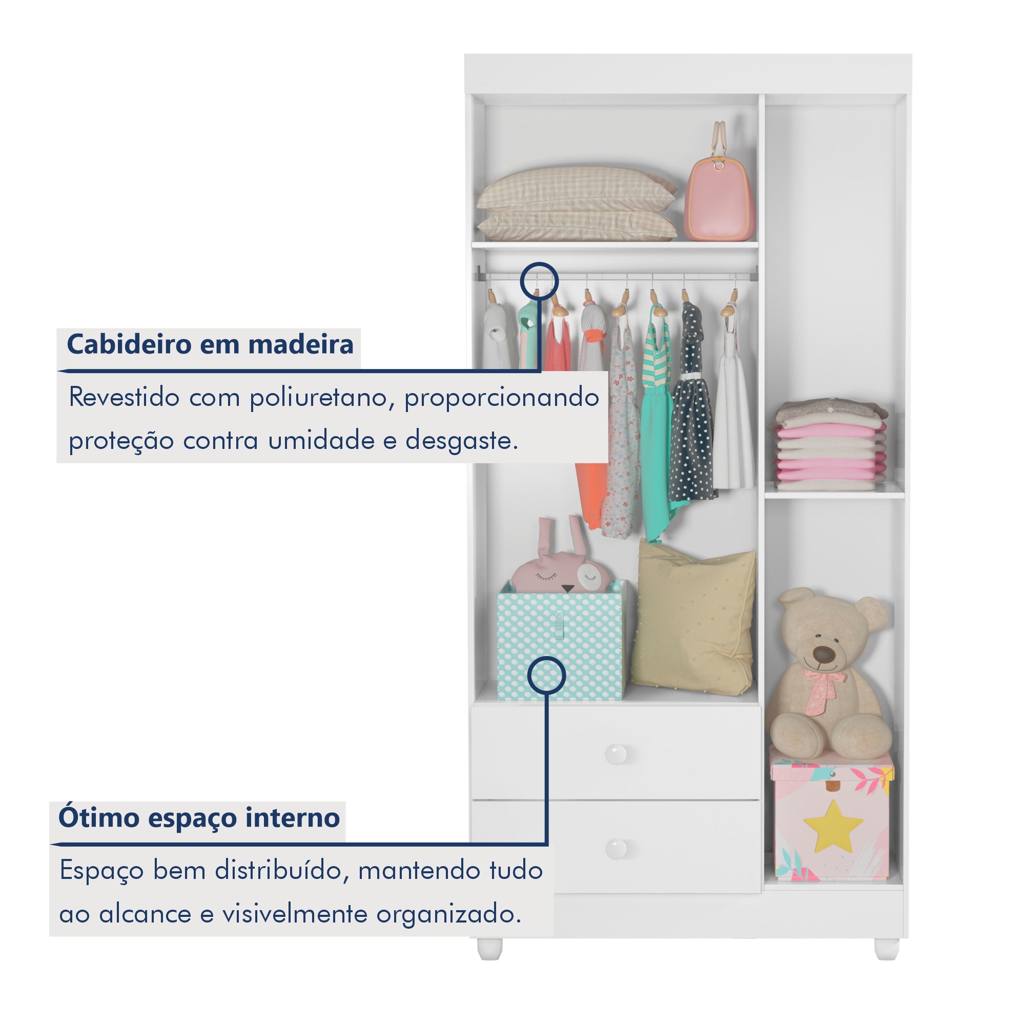 Encontraproduto.com.br - Quarto de Bebê Cômoda Berço e Guarda Roupa Life Tigus Baby
