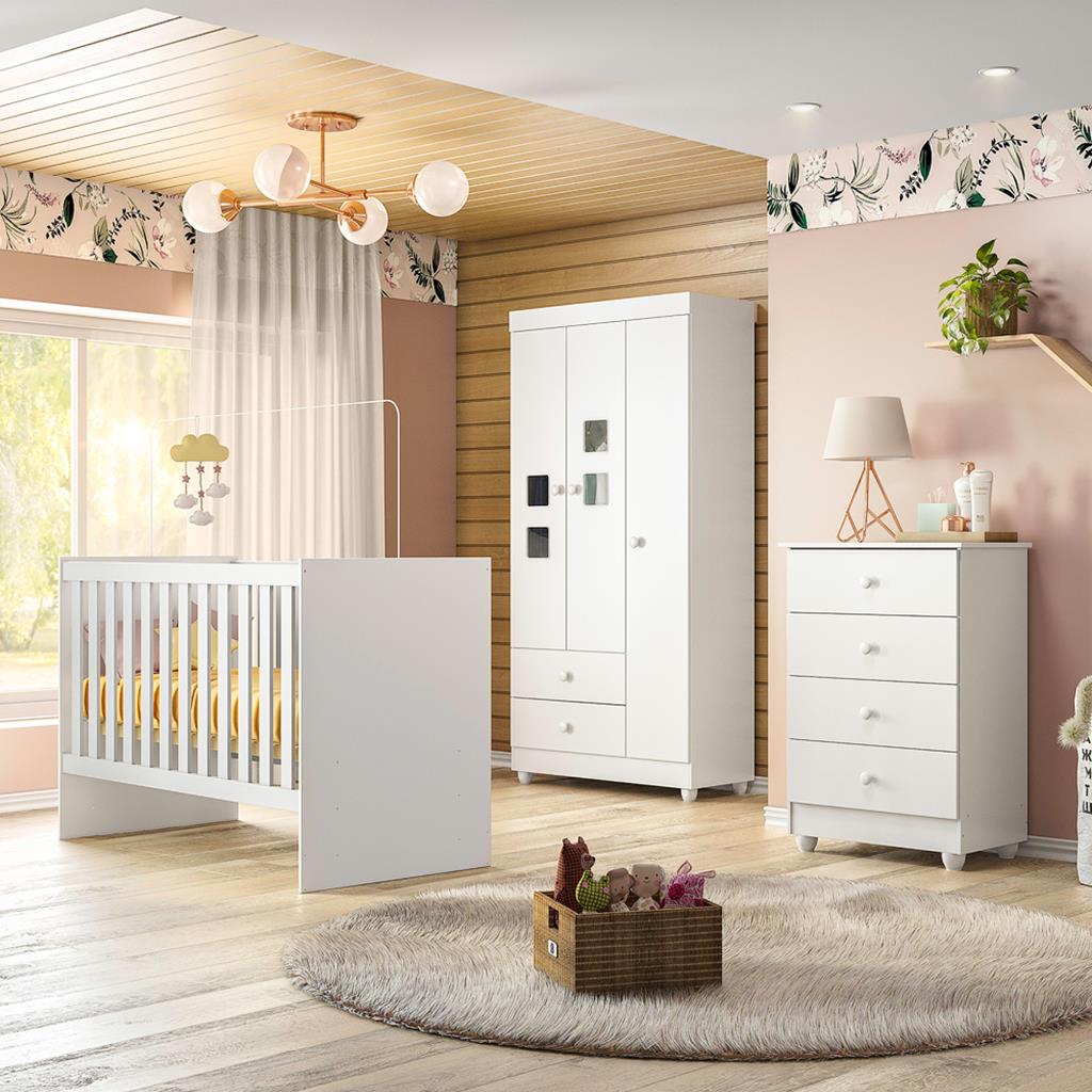 Quarto de Bebê Cômoda Berço e Guarda Roupa Life Tigus Baby