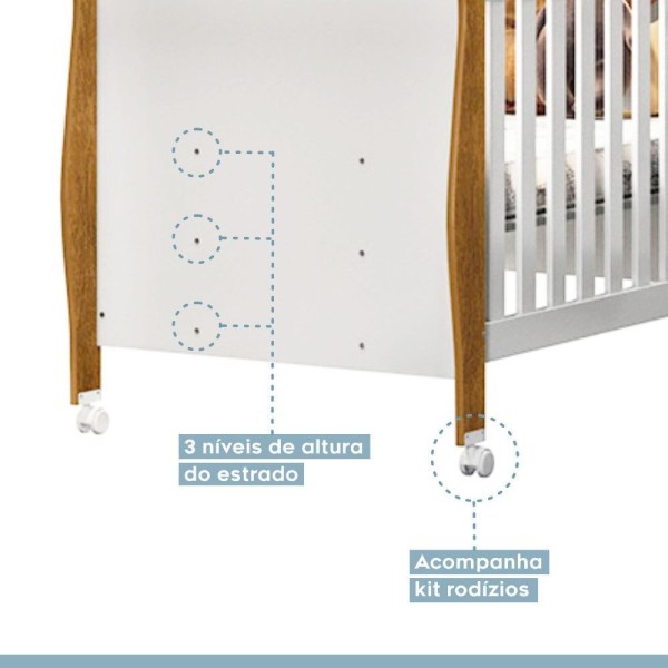 Encontraproduto.com.br - Berço Mini Cama Slim Branco Com Ipê 100 Mdf Tigus Baby