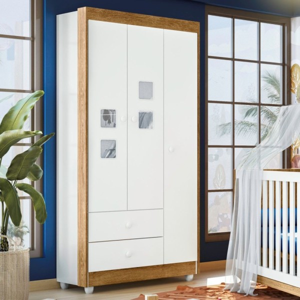 Encontraproduto.com.br - Roupeiro Life Flex Color Branco E Ypê Com Branco 3 Portas 2 Gavetas Tigus Baby Branco E Ypê