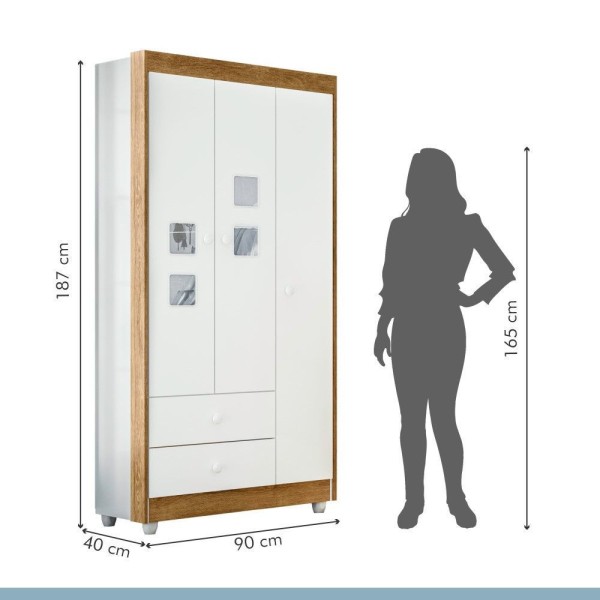 Encontraproduto.com.br - Roupeiro Life Flex Color Branco E Ypê Com Branco 3 Portas 2 Gavetas Tigus Baby Branco E Ypê