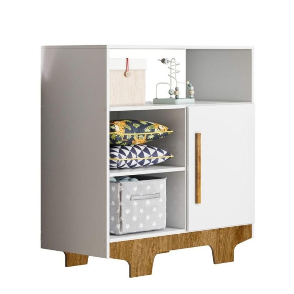 Encontraproduto.com.br - Cômoda 1 Porta Branco/Madeira Flocos Sol Móveis