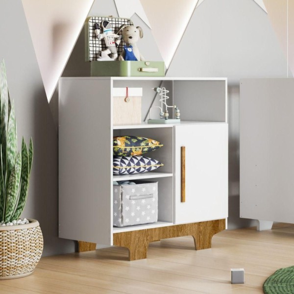 Encontraproduto.com.br - Cômoda 1 Porta Branco/Madeira Flocos Sol Móveis