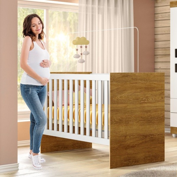 Encontraproduto.com.br - Berço Life Branco Com Madeirado Ipê Em Mdf Com Colchão Tigus Baby
