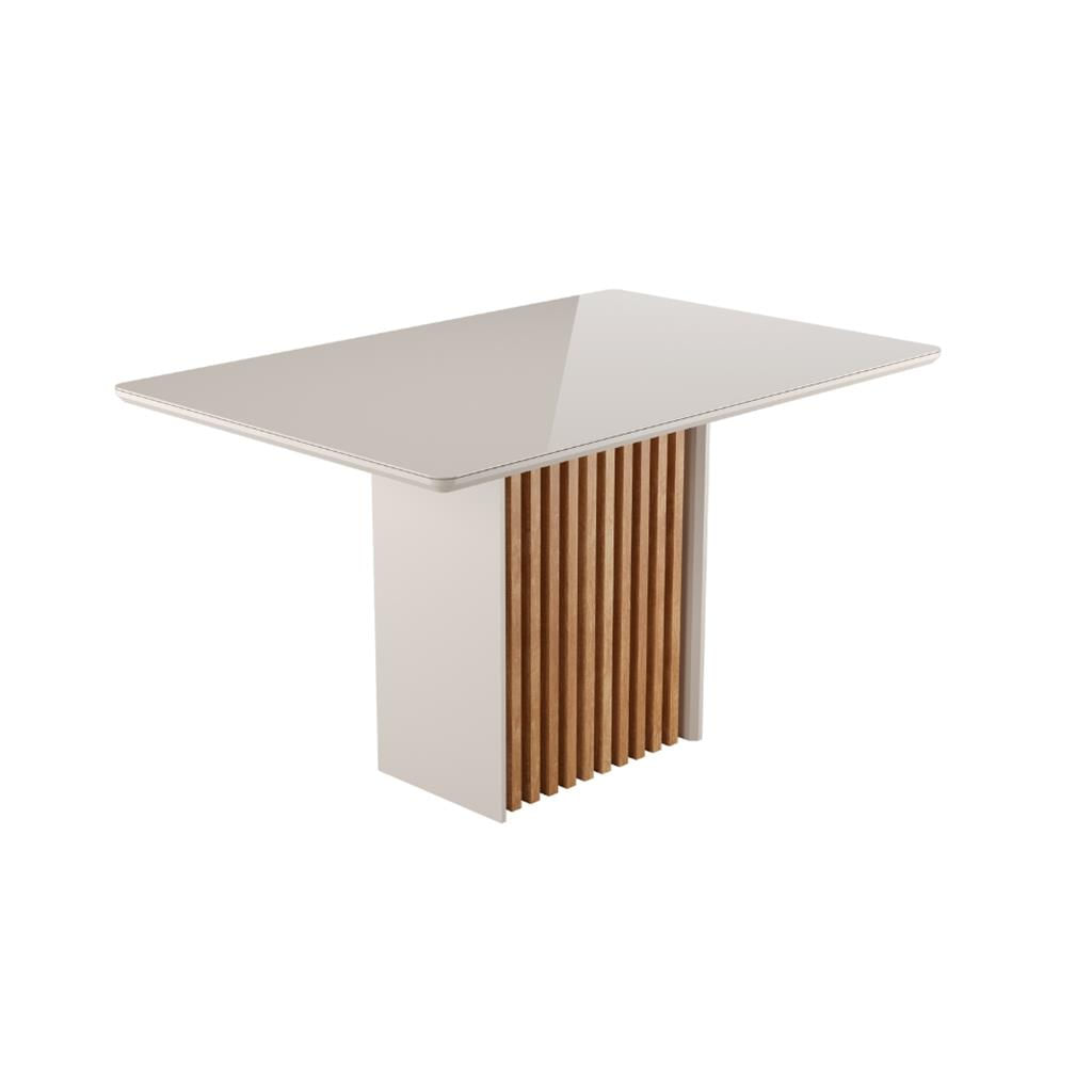 Mesa de Jantar 136cm com Tampo de Vidro Base Ripada Cris Sonetto