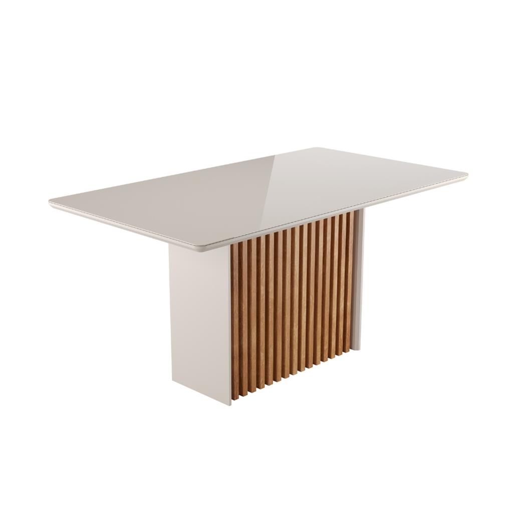 Mesa de Jantar 160cm com Tampo de Vidro Base Ripada Cris Sonetto