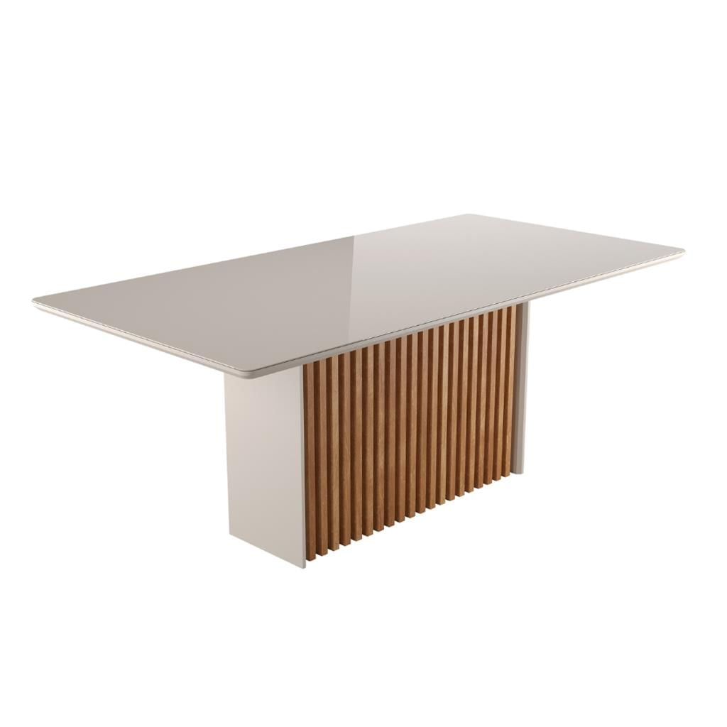 Mesa de Jantar 200cm com Tampo de Vidro Base Ripada Cris Sonetto