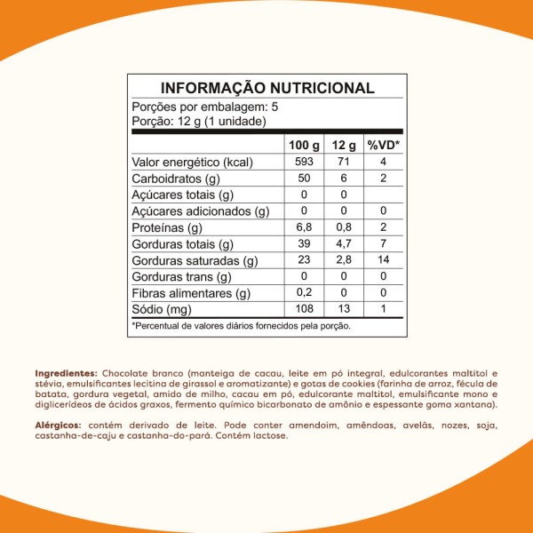 Encontraproduto.com.br - Kit Bombom Zero com Pedaços de Cookies - 5 unidades de 60g cada