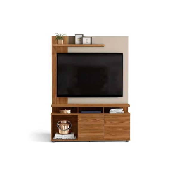 Encontraproduto.com.br - Home para TV Lugo até 55 Polegadas c/ 2 Portas e 4 Nichos Carvalho/Griz - DJ Móveis