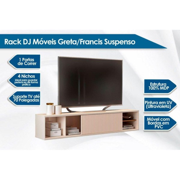 Encontraproduto.com.br - Rack para TV Greta até 70 Polegadas c/ 1 Porta de Correr e 4 Nichos Off White/Demolição - DJ Móveis