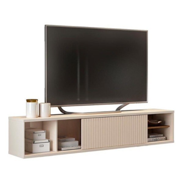 Rack para TV Greta até 70 Polegadas c/ 1 Porta de Correr e 4 Nichos Off White/Demolição - DJ Móveis