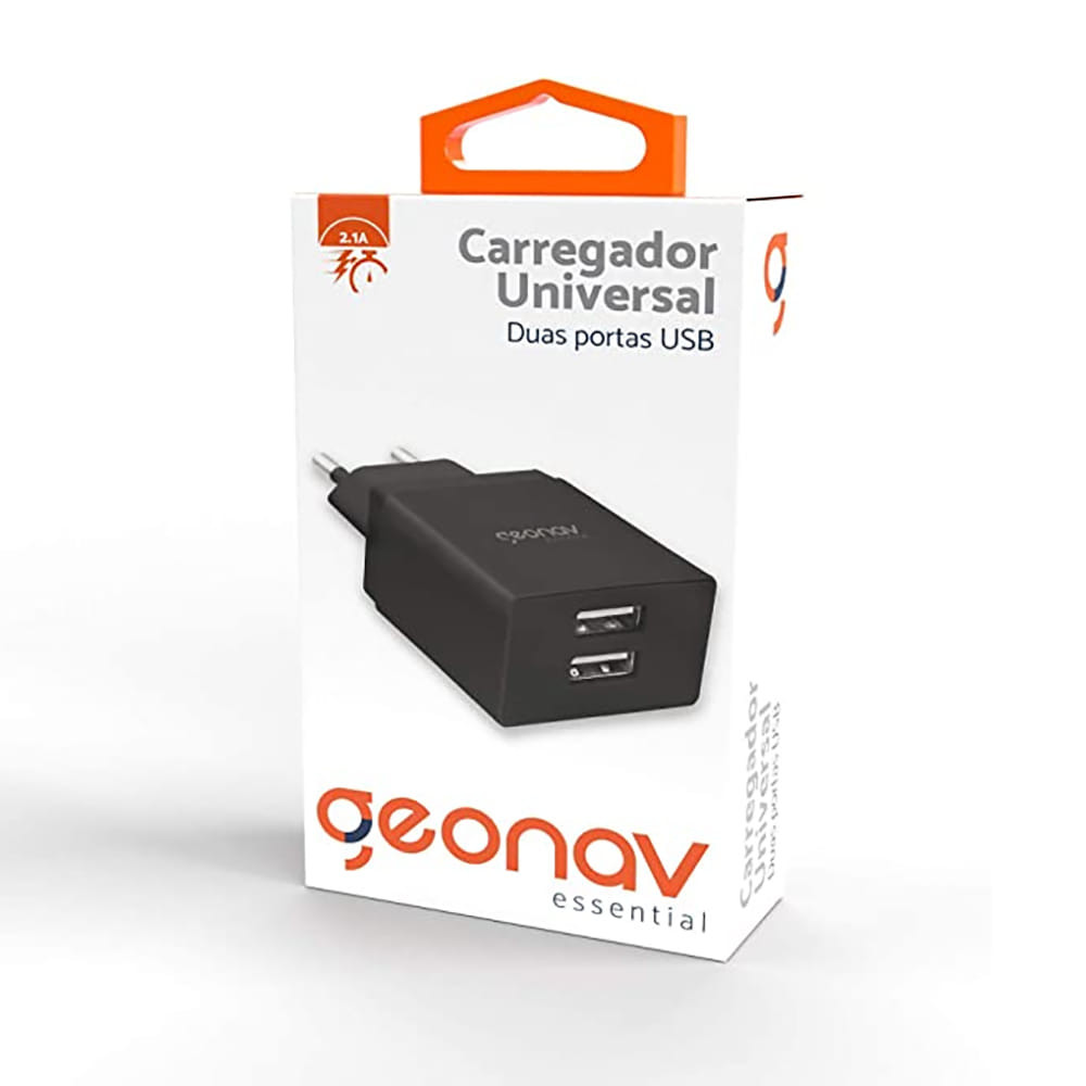 Encontraproduto.com.br - Carregador Universal 2 USB Geonav Preto 10W