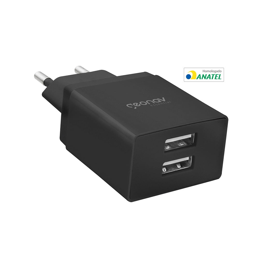 Encontraproduto.com.br - Carregador Universal 2 USB Geonav Preto 10W