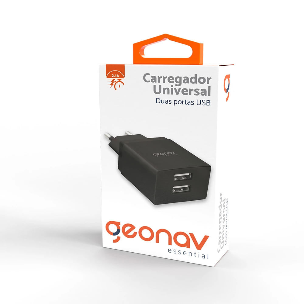 Encontraproduto.com.br - Carregador Universal 2 USB Geonav Preto 10W