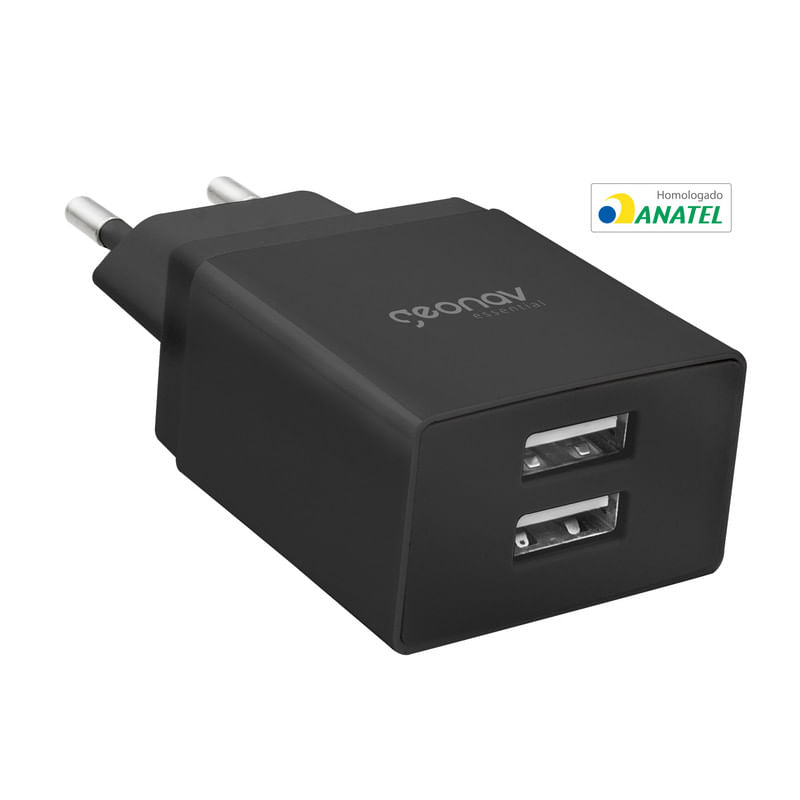 Encontraproduto.com.br - Carregador Universal 2 USB Geonav Preto 10W