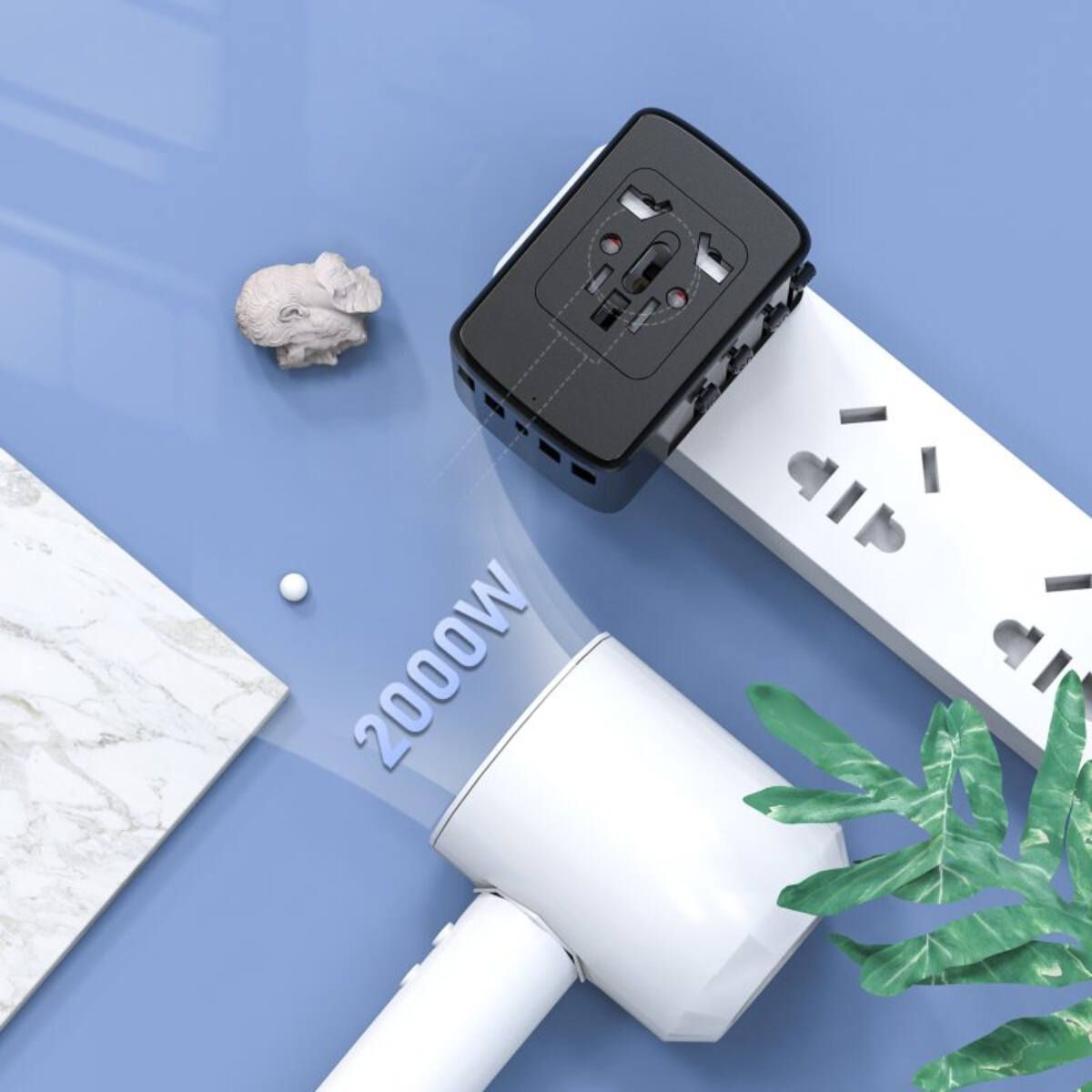 Encontraproduto.com.br - Carregador Adaptador de Viagem Universal, Com 4 Saidas, USB e USB-C TLCH65BK Geonav