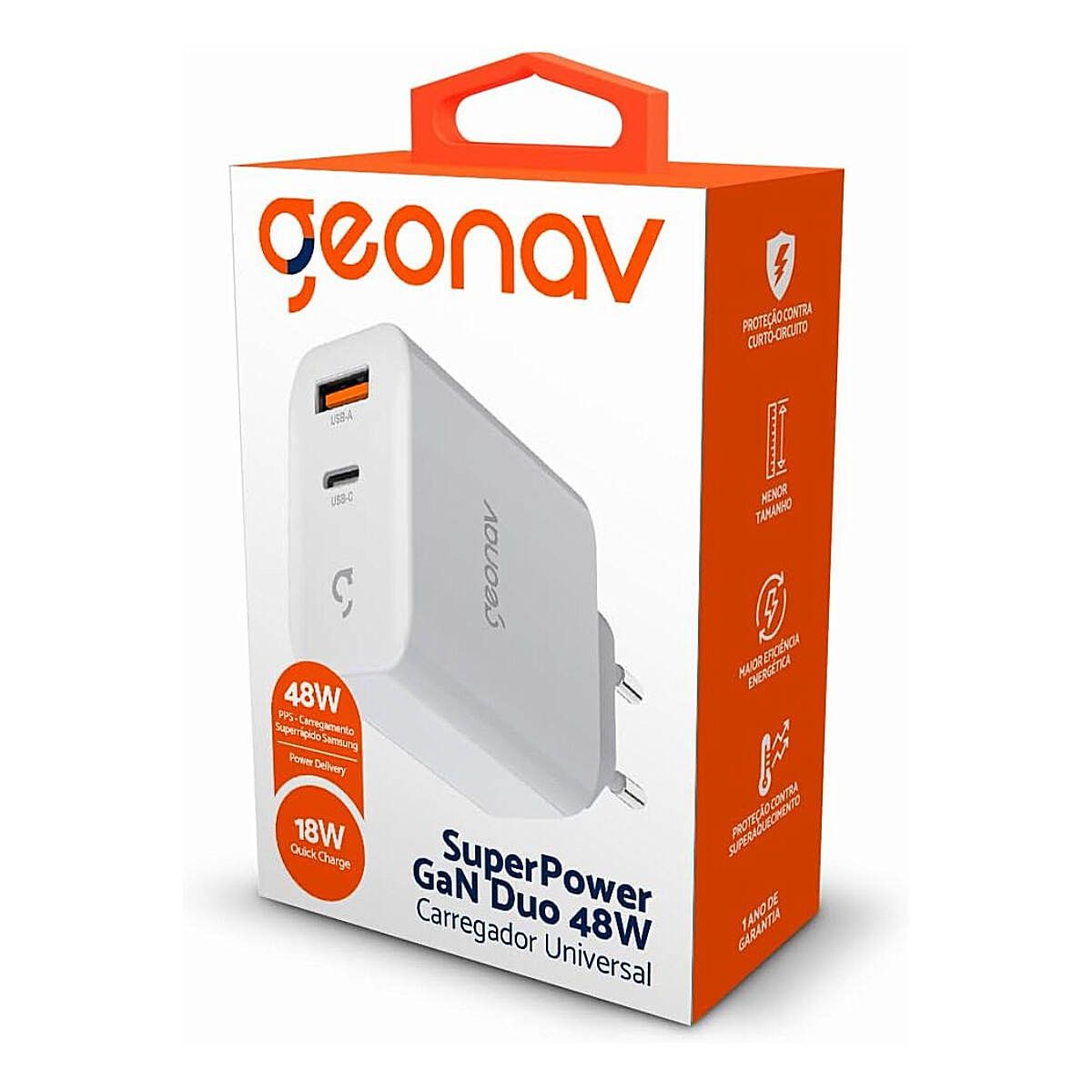 Encontraproduto.com.br - Carregador de Parede Com Duas Saidas CH48PDQCWT Geonav