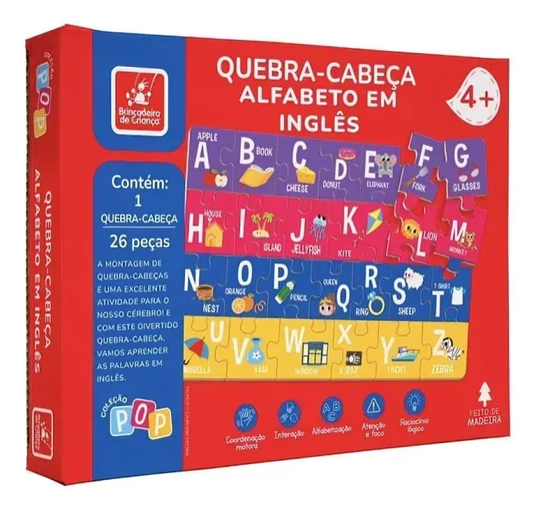 Quebra-Cabeça 26 Peças Alfabeto Em Inglês