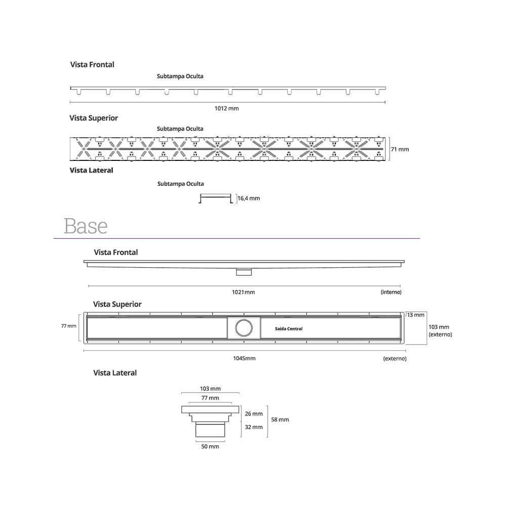 Encontraproduto.com.br - Ralo Linear Elleve Royal 133 100cm com Tampa Oculta