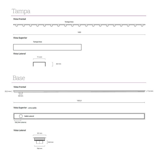 Encontraproduto.com.br - Ralo Linear Elleve Multimaster 285 180cm com Tampa Inox