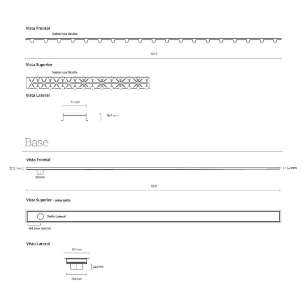 Encontraproduto.com.br - Ralo Linear Elleve Multimaster 238 100cm com Tampa Oculta