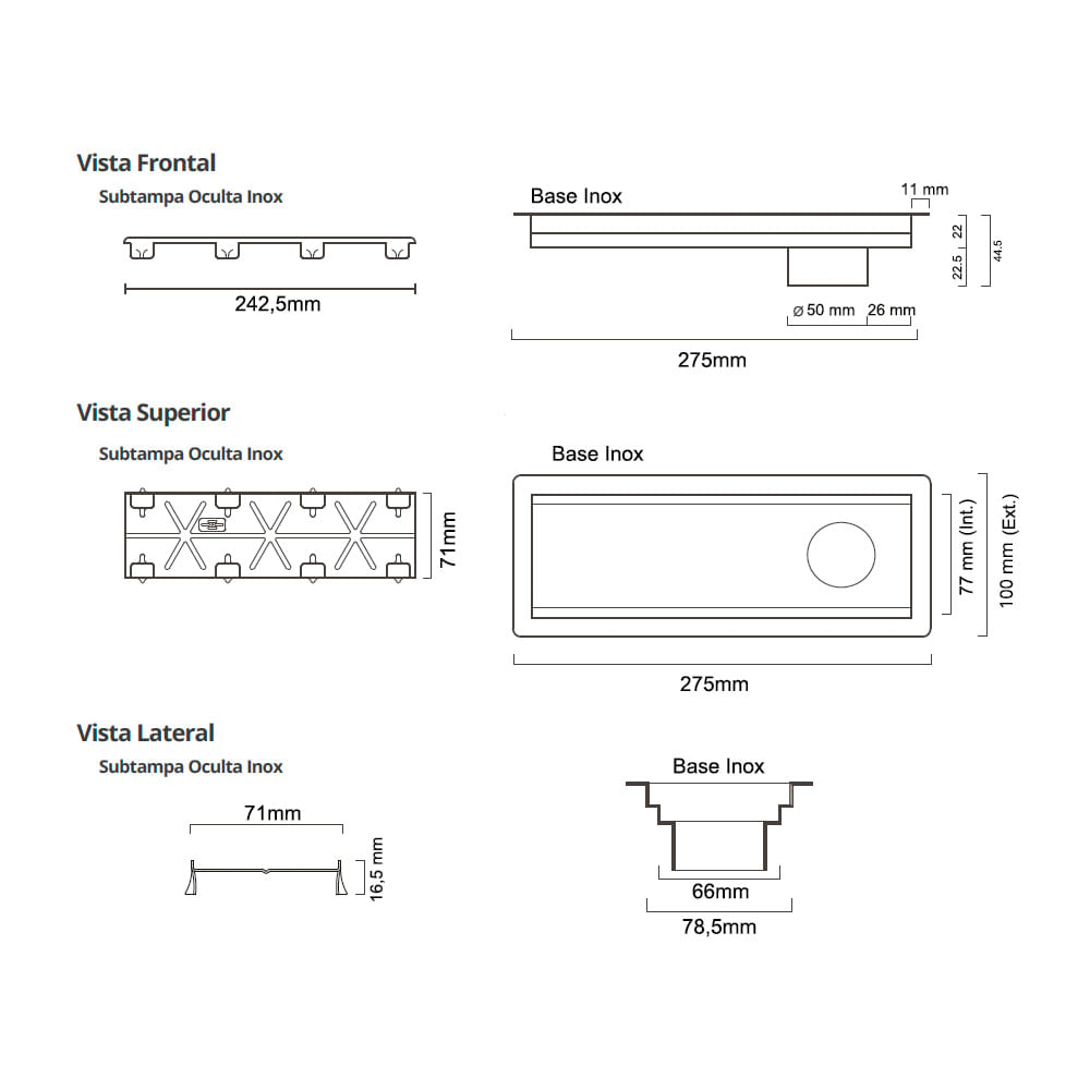 Encontraproduto.com.br - Ralo Linear Elleve Tiny 1801 25cm com Tampa Oculta