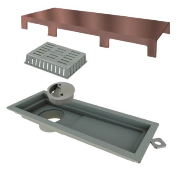 Encontraproduto.com.br - Ralo Linear Elleve Tiny 2920 25cm com Tampa Red Gold