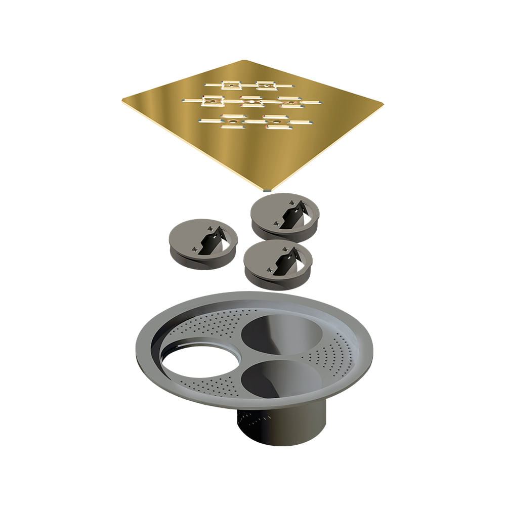 Encontraproduto.com.br - Grelha para Ralo Linear Elleve Quadrada 4027 15x15 Gold