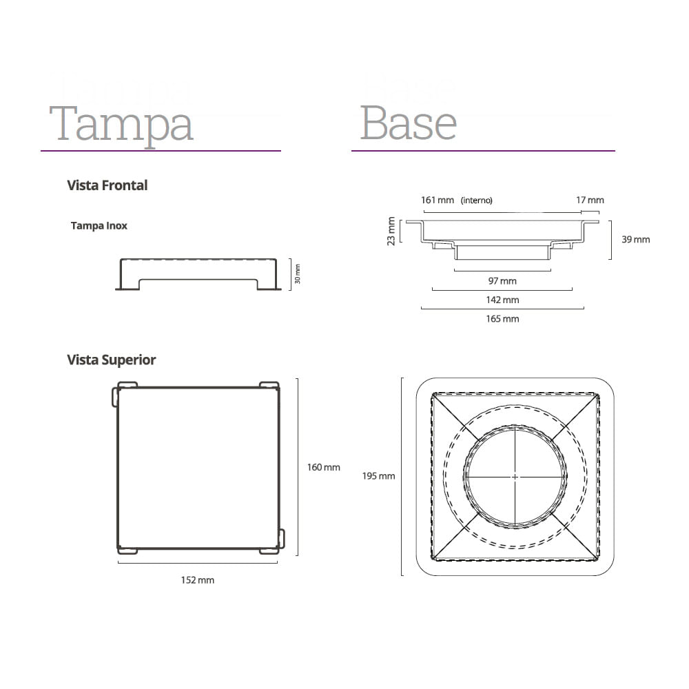 Encontraproduto.com.br - Ralo Linear Elleve Square 4243 15x15 com Tampa Black Matte