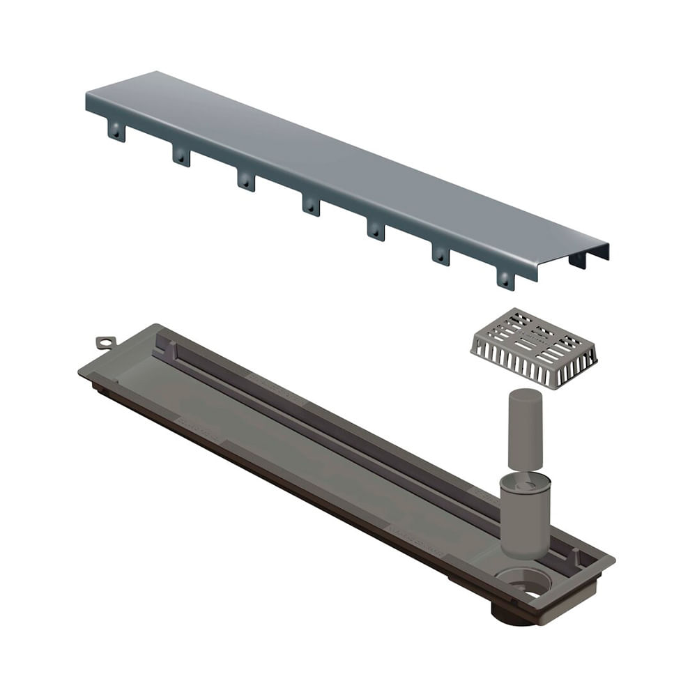 Encontraproduto.com.br - Ralo Linear Elleve Versatile 4252 50cm Saída na Extremidade com Tampa Inox