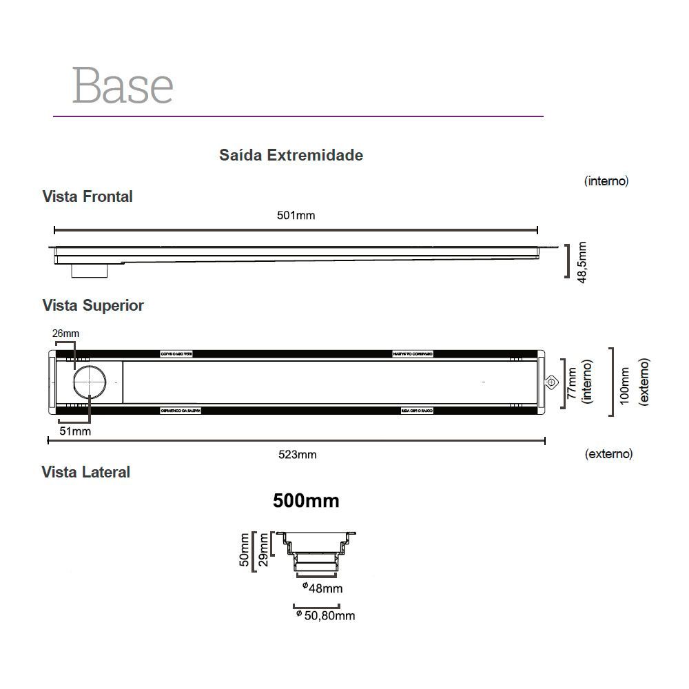 Encontraproduto.com.br - Ralo Linear Elleve Versatile 4254 50cm Saída na Extremidade com Tampa Black Matte