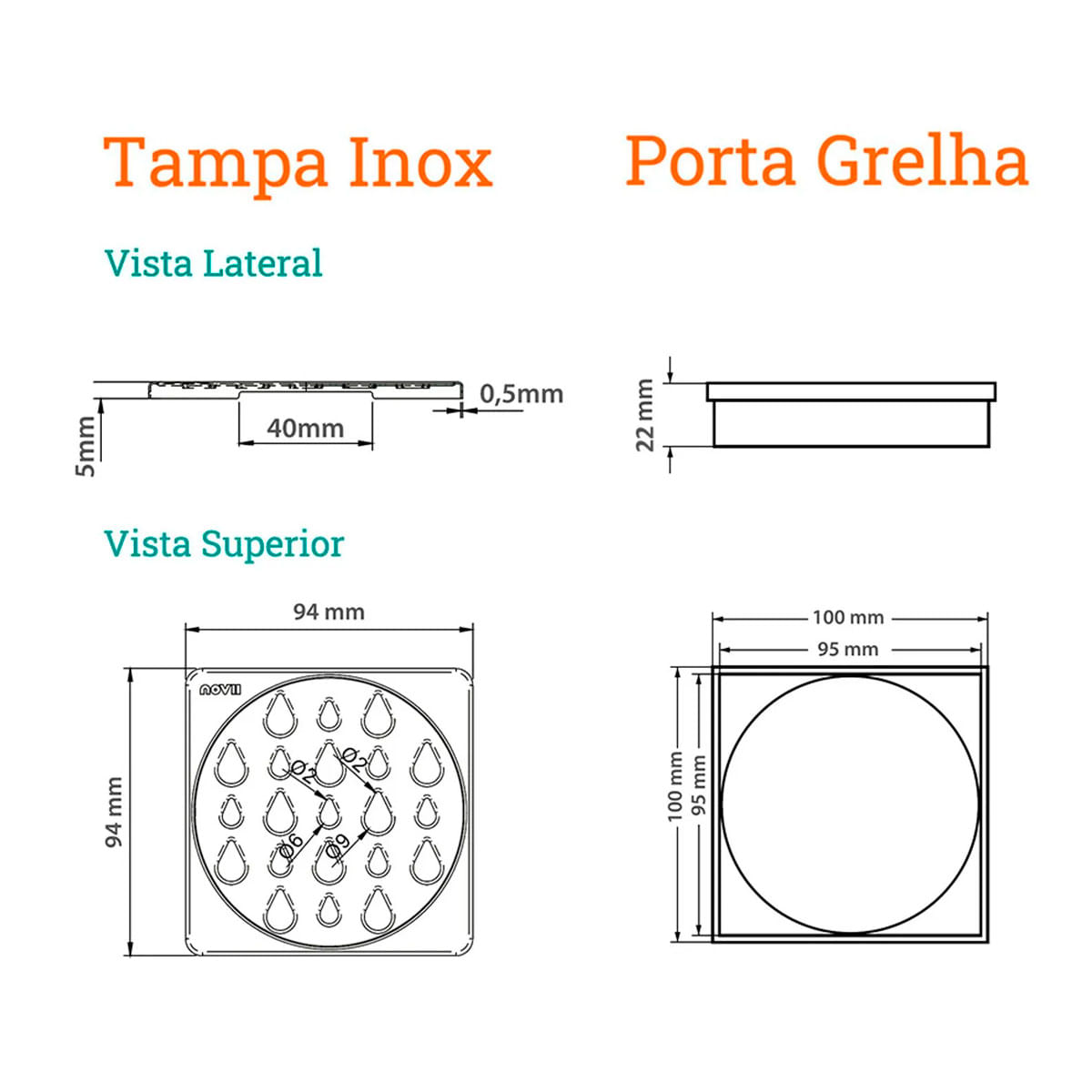 Encontraproduto.com.br - Grelha para Ralo Linear Novii Quadrada 5205 10x10 Aço Inox