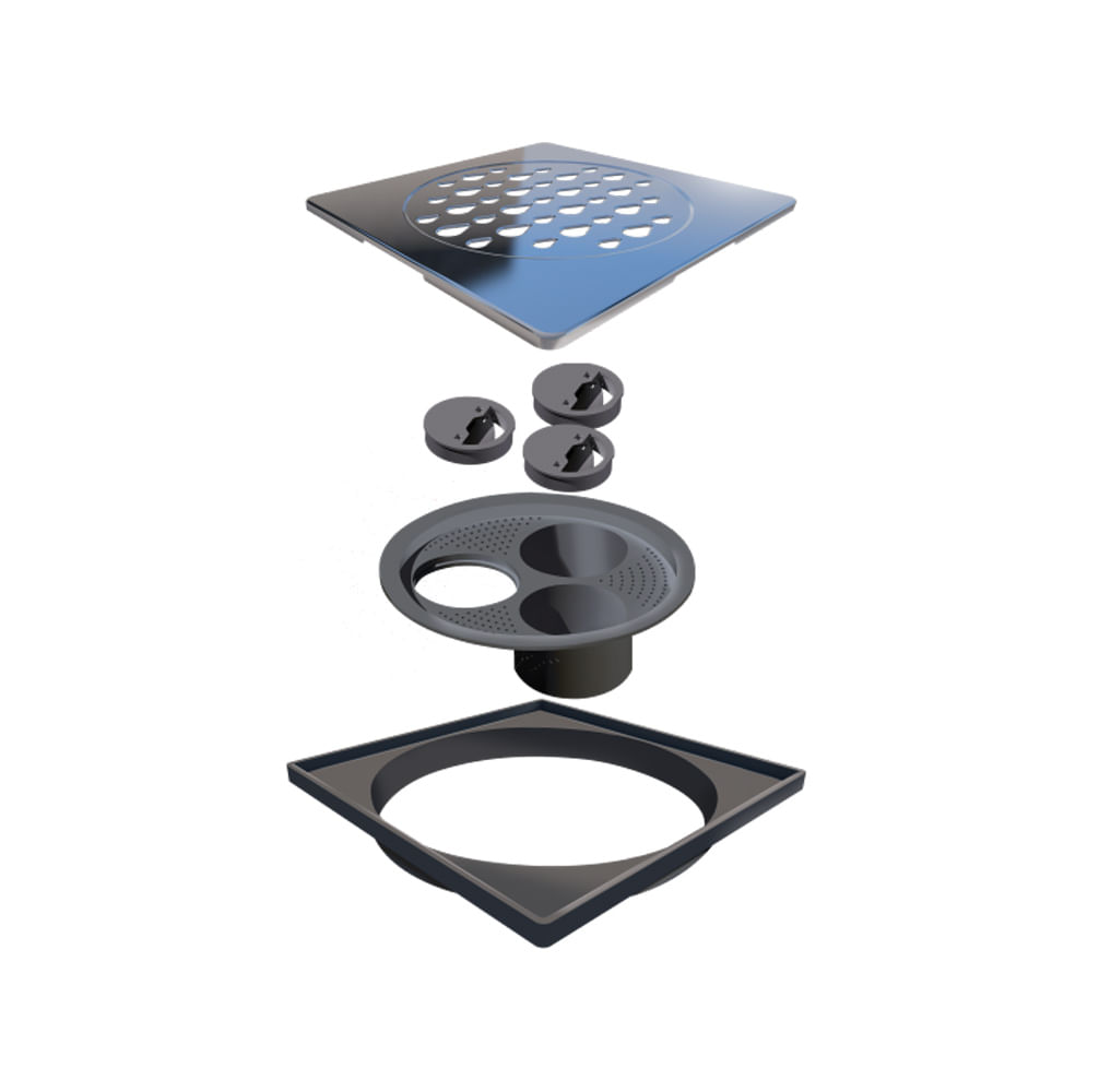 Encontraproduto.com.br - Grelha para Ralo Linear Novii Quadrada 5206 15x15 Aço Inox