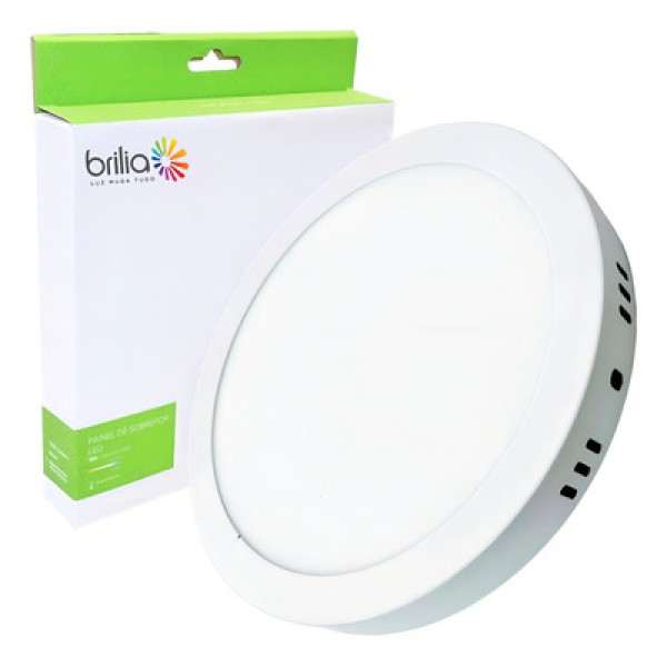 Luminária LED Painel Sobrepor Redonda 225MM 18W Bivolt 6500K Luz Branca Fria REF. 438398 - Brilia