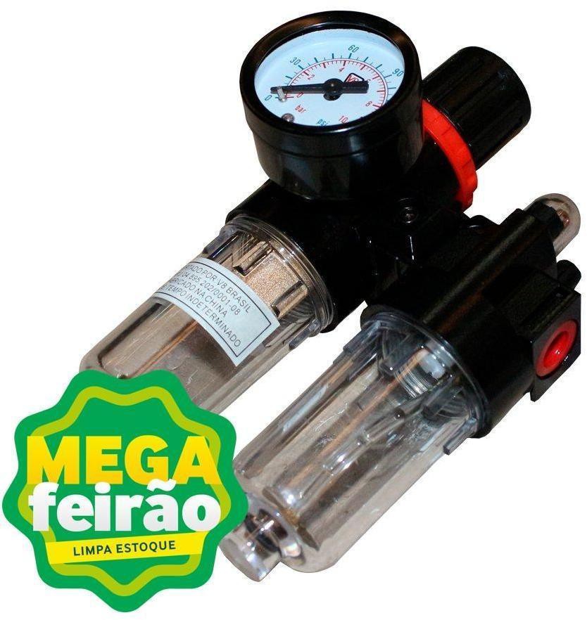 Filtro Regulador De Ar Lubrificador Com Manômetro Encaixe 1-4 2 Copos Fa08 V8brasil