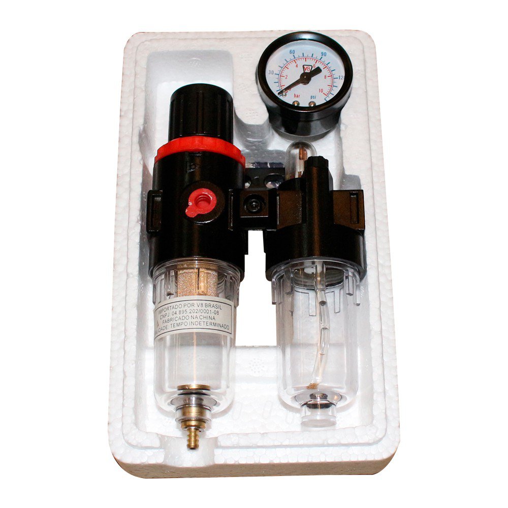 Encontraproduto.com.br - Filtro Regulador De Ar Lubrificador Com Manômetro Encaixe 1-4 2 Copos Fa08 V8brasil
