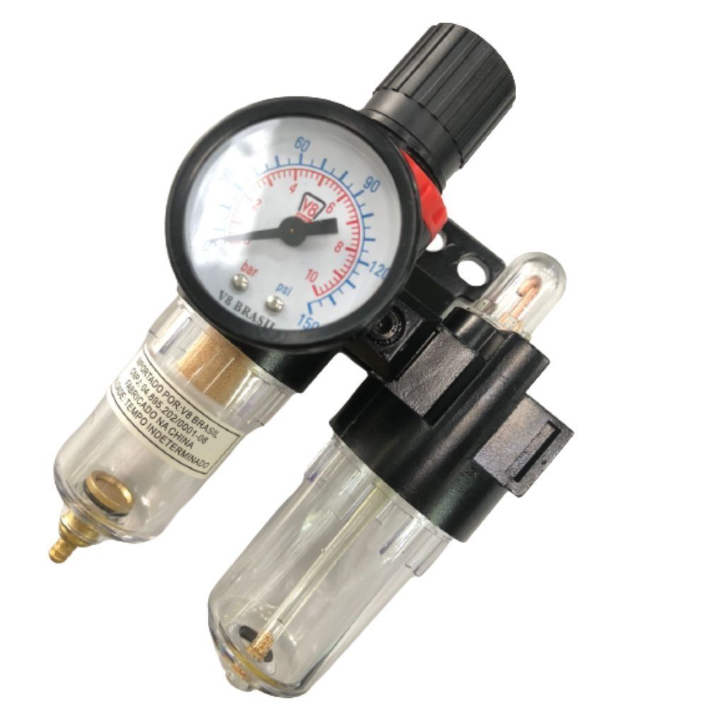 Encontraproduto.com.br - Filtro Regulador De Ar Lubrificador Com Manômetro Encaixe 1-4 2 Copos Fa08 V8brasil