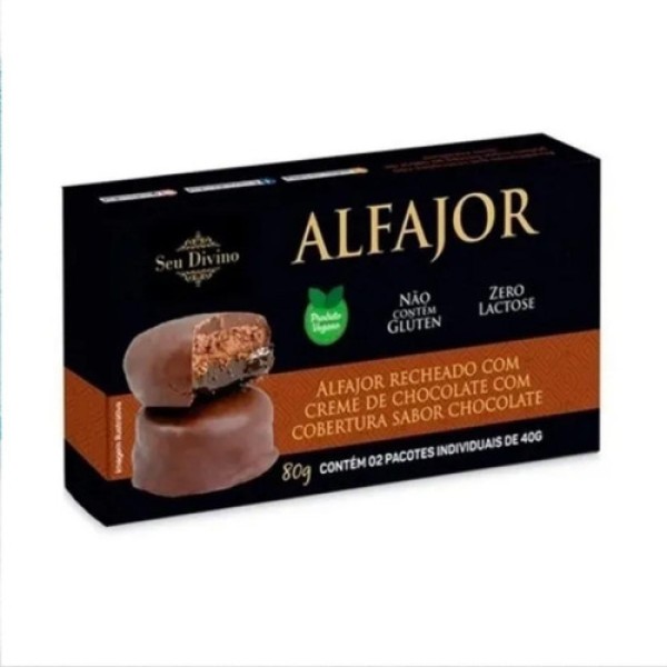 Alfajor Chocolate Recheio e Cobertura Sabor Chocolate 80g Seu Divino