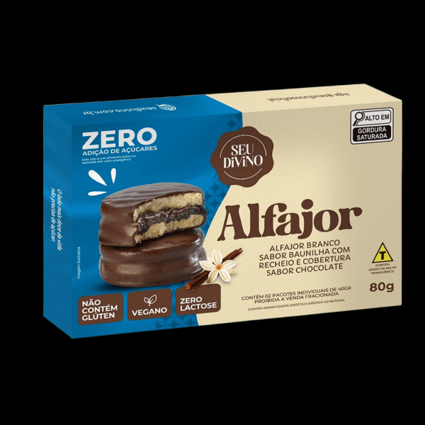 Alfajor SEU DIVINO Baunilha Coberto de Chocolate Zero Açúcares,Lactose,Glúten Vegano 80g