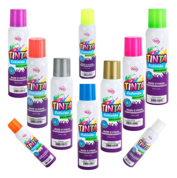 Tinta Neon Spray Colorido P/ Cabelo Carnaval Festa Fantasia