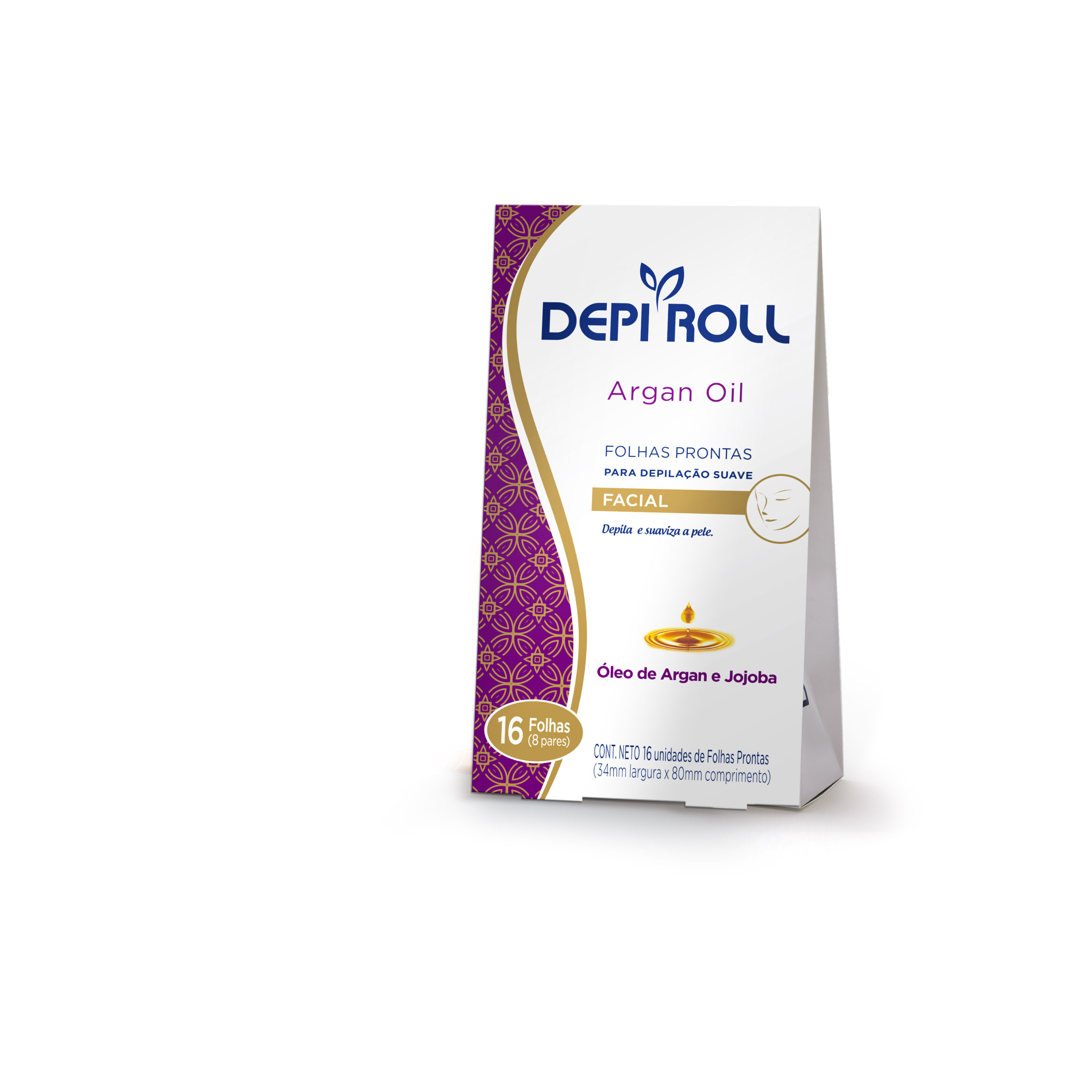 Encontraproduto.com.br - Folha Pronta Para Depilação Depi Roll Facial Argan com 16 Folhas