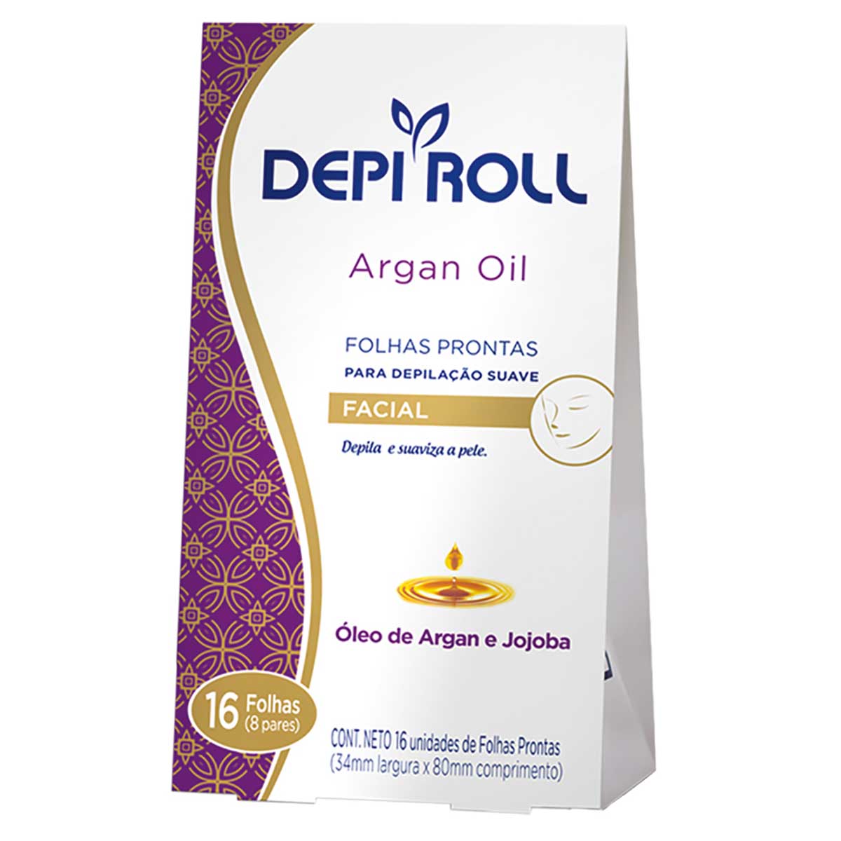 Encontraproduto.com.br - Folha Pronta Para Depilação Depi Roll Facial Argan com 16 Folhas