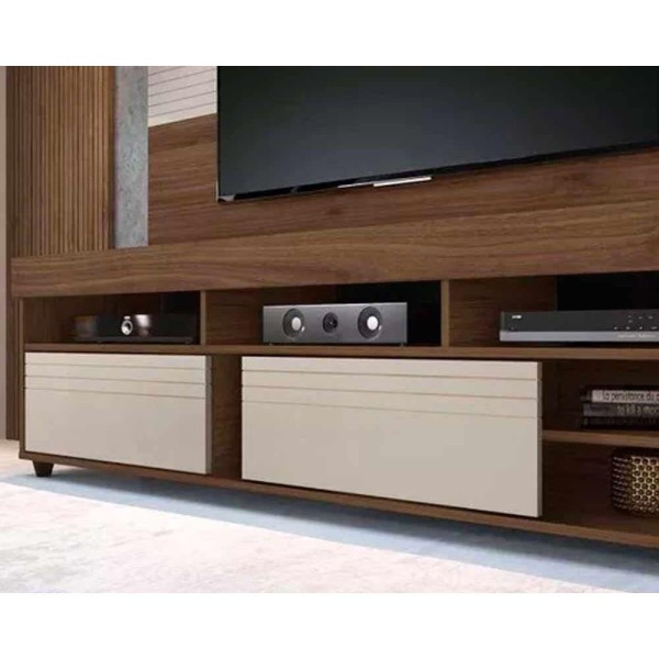 Encontraproduto.com.br - Rack Bancada c/Painel p/TV até 60 Pol Samba c/ Prateleira e Pés 182x139cm Cacau - Linea Brasil