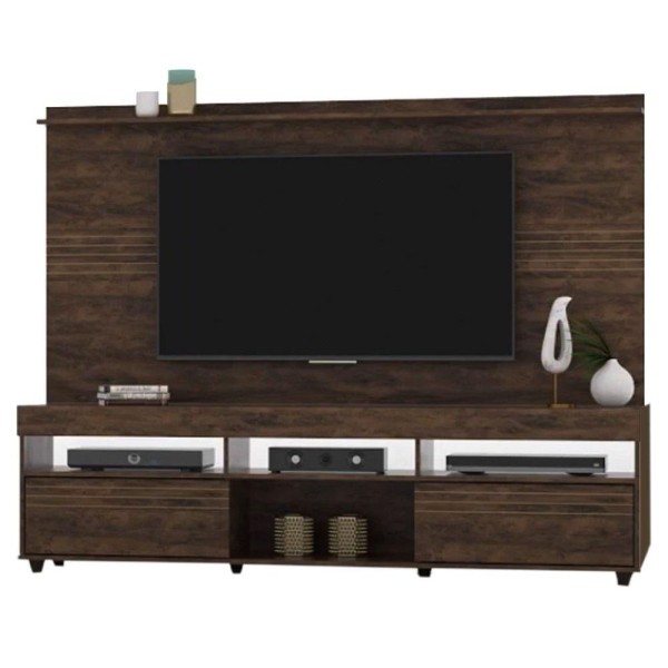 Encontraproduto.com.br - Rack Bancada c/Painel p/TV até 60 Pol Samba c/ Prateleira e Pés 182x139cm Cacau - Linea Brasil